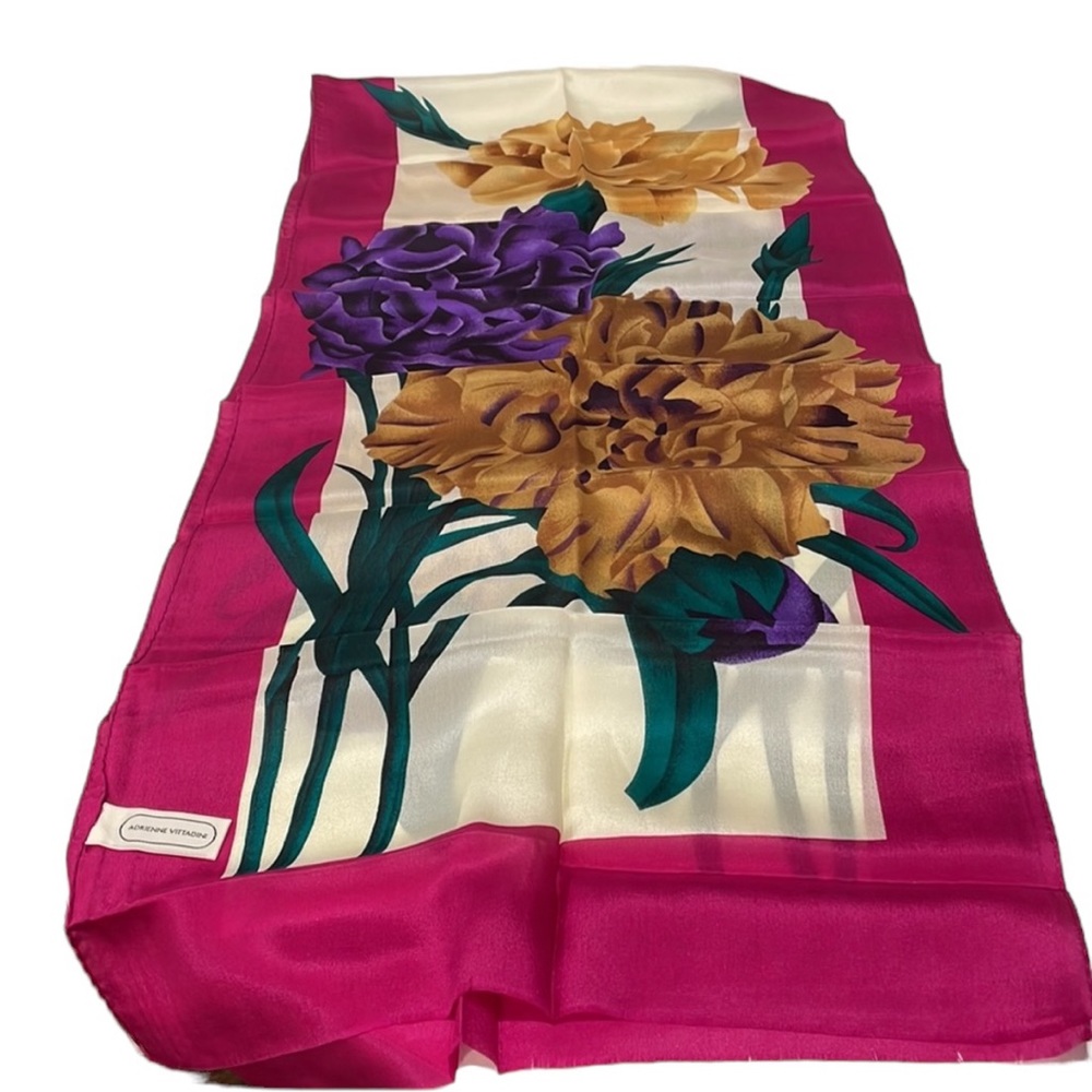 Vintage Adrienne Vittadini Floral Silk Scarf.